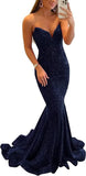 Women's Strapless Sequin Prom Dresses with Train Criss-Cross Mermaid Long Formal Evening Gowns