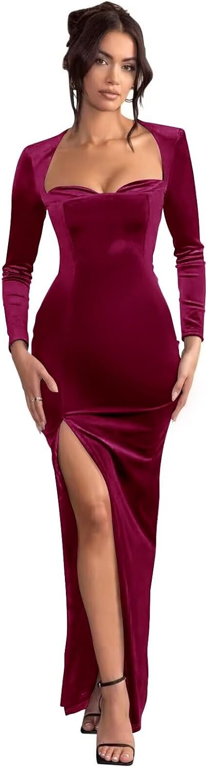 Long Sleeve Mermaid Bridesmaid Dresses for Wedding 2027 Long Velvet Tight Prom Formal Evening Party Gown with Slit