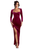 Long Sleeve Mermaid Bridesmaid Dresses for Wedding 2027 Long Velvet Tight Prom Formal Evening Party Gown with Slit