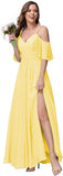 Women's Long Spaghetti Straps Bridesmaid Dress with Slit Off Shoulder Chiffon Formal Party Gowns
