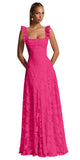 Ruched Jacquard Prom Dresses for Women Teens Ruffle Strap Floral Maxi Formal Dress Evening Gown