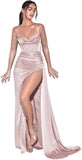 Spaghetti Straps Mermaid Prom Dresses Long Ball Gown 2025 Corset Sexy Slit Pleat Formal Evening Gowns