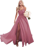 Trägerloses Ballkleid, langes Ballkleid, Satin-Brautkleid für die Braut, A-Linie, formelle Abendkleider mit Schlitz 