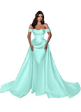 Mermaid Satin Prom Dresses for Women 2027 Long Off Shoulder Ruched Corset Formal Evening Dress Detachable Train
