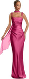 Mermaid Bridesmaid Dresses with Scarf 2027 Long Satin Spaghetti Straps Ruched Formal Evening Party Dress for Women