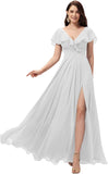 Vestidos de dama de honor largos con escote en V y volantes de gasa para mujer, vestidos de noche formales