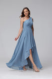 Vestido de dama de honor de un solo hombro para mujer, vestido formal de noche de gasa con bolsillos y corte alto bajo