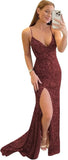 Vestido de fiesta con tirantes finos y lentejuelas, vestido de noche de sirena brillante con abertura, vestidos largos para mujer 2024 