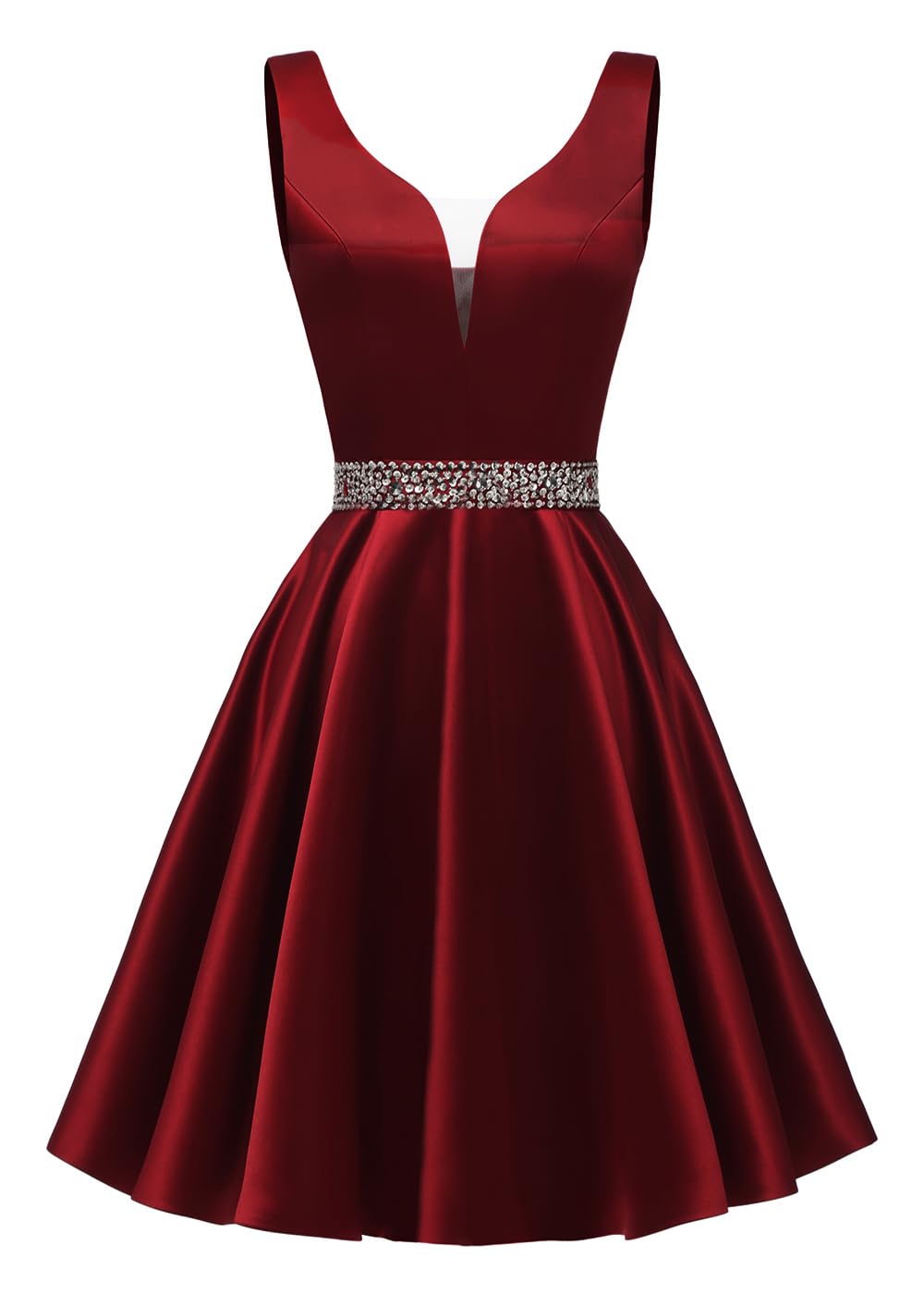 Satin Glitter Homecoming Dresses for Teens Short Prom Dress V-Neck Beaded Evening Formal Cocktail Party Gowns