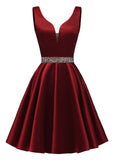 Satin Glitter Homecoming Dresses for Teens Short Prom Dress V-Neck Beaded Evening Formal Cocktail Party Gowns