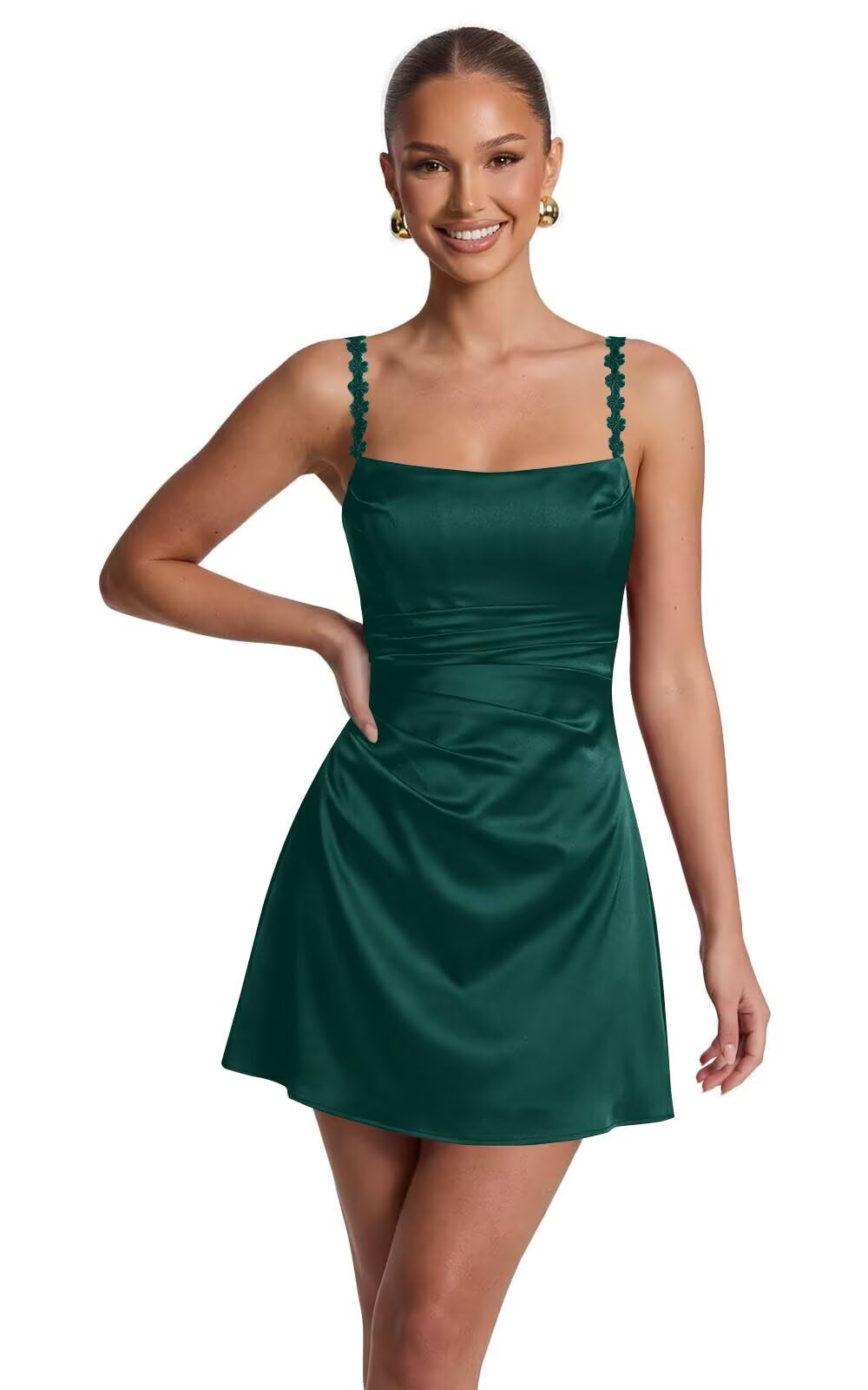 Satin Homecoming Dresses for Teens 2026 Spaghetti Straps Short Prom Dress A-line Pleated Cocktail Party Gowns