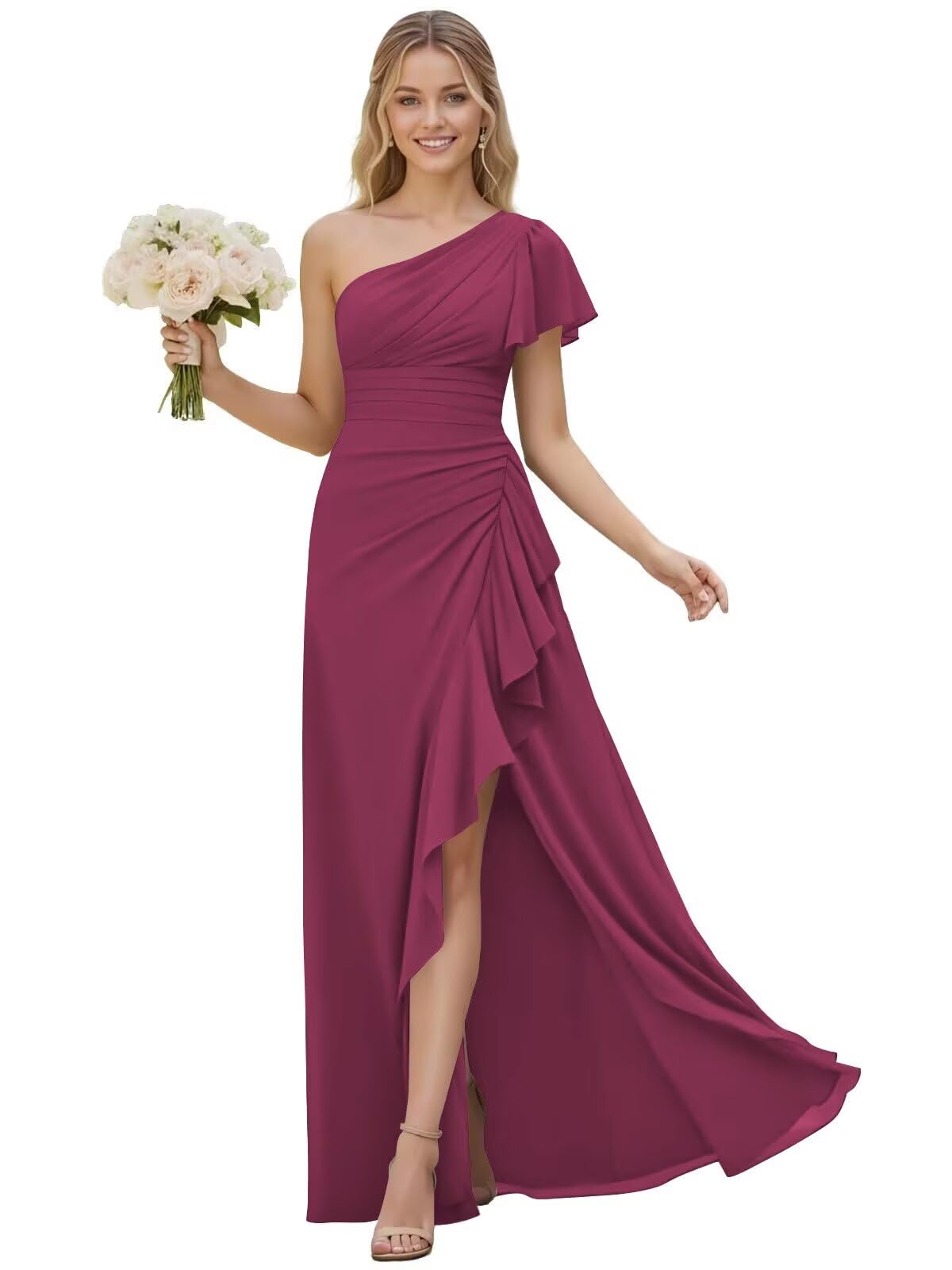 One Shoulder Chiffon Bridesmaid Dresses for Women 2026 A-line Formal Dress