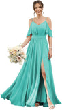 Women's Cold Shoulder Ruffle Sleeves Bridesmaid Dresses for Women 2025 Pleated Chiffon Formal Dresses with Slit