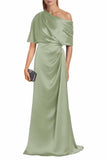 Satin Mother of The Bride Dresses for Wedding One Shoulder Formal Dress with Sleeves Mermaid Evening Party Gowns
