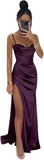 Women's Satin Prom Dresses 2025 Split Halter Mermaid Corset Beaded Formal Dresses Evening Gowns