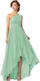 Women's One Shoulder Bridesmaid Dresses High Low Chiffon Formal Party Gowns with Pockets