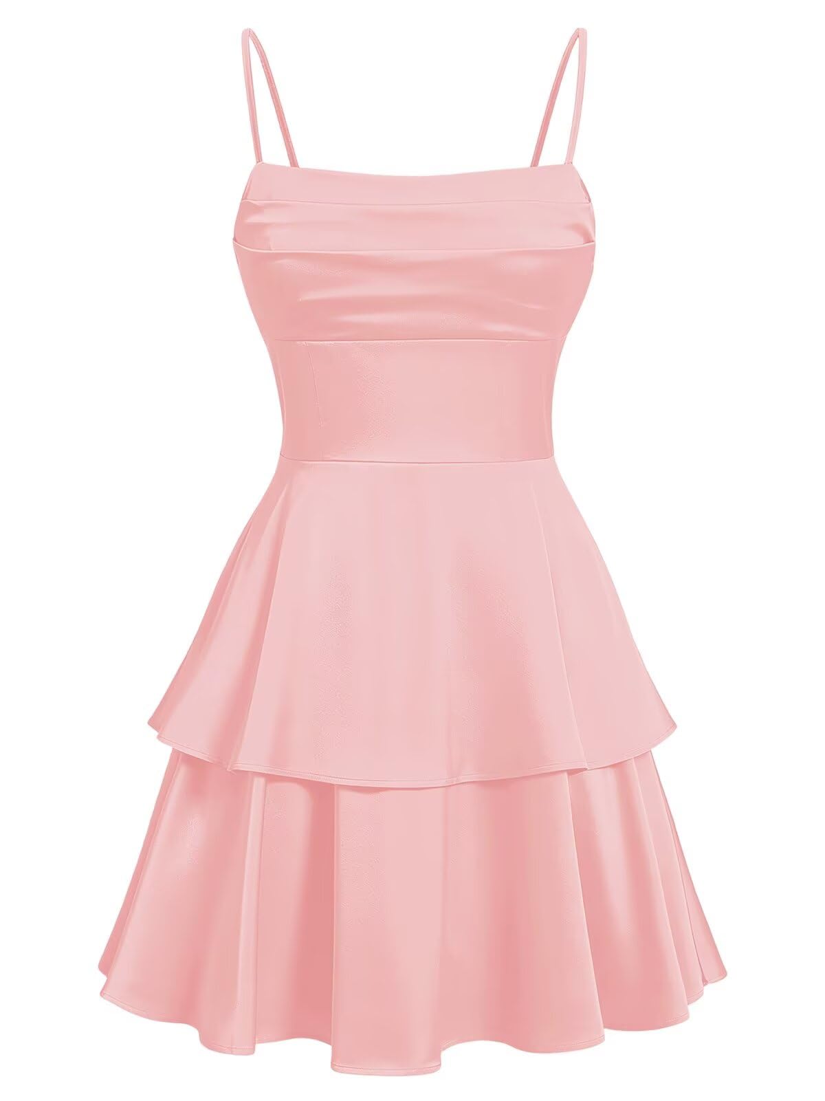 Tiered Satin Homecoming Dresses for Teens Short A Line Tight Spaghetti Strap Formal Cocktail Party Gown 2026