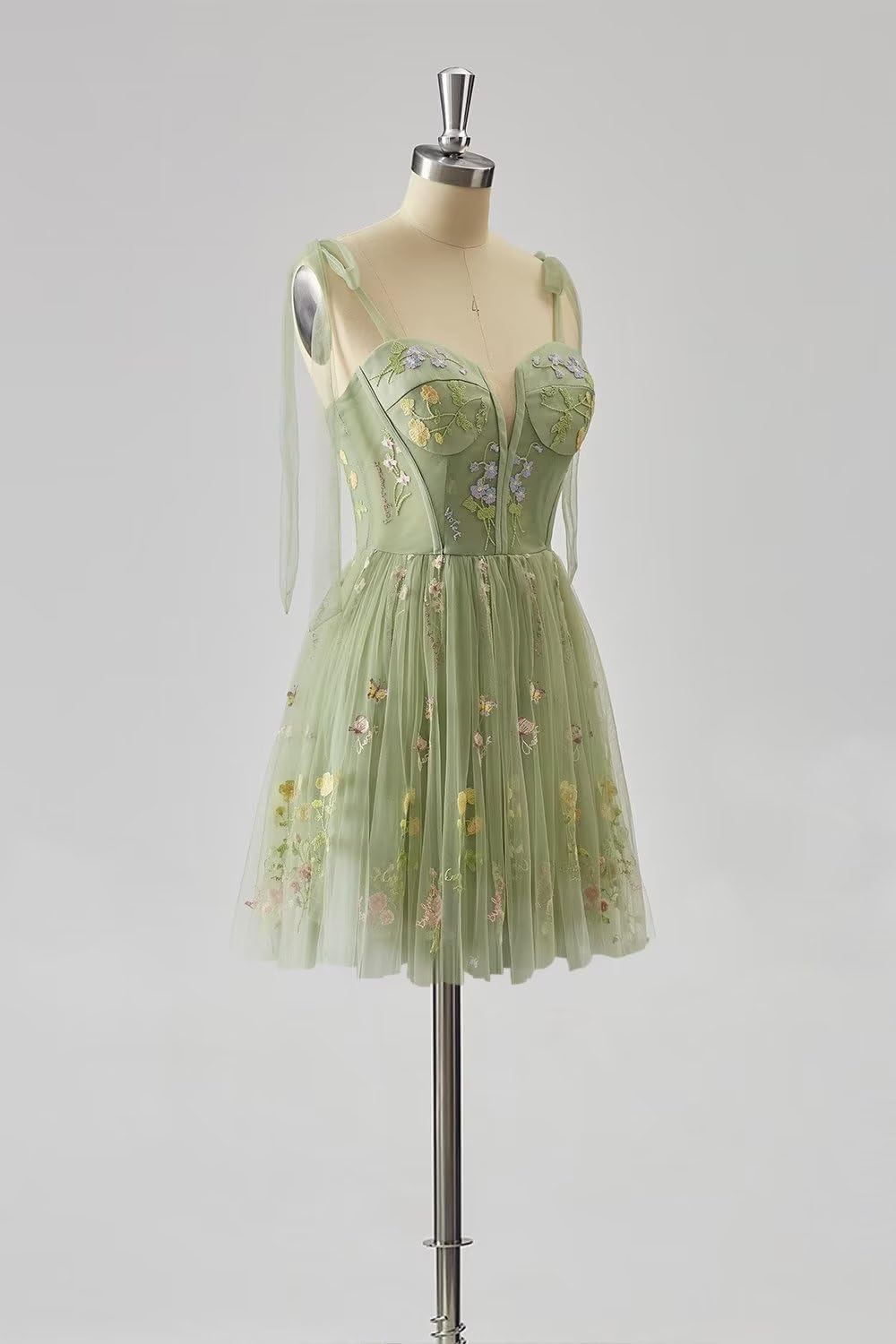 Vestidos de fiesta para mujer, con tirantes finos, cortos, bordados de flores, tul, vestidos formales 