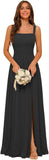 Square Neck Bridesmaid Dress Spaghetti Straps Chiffon Long Formal Dress for Women