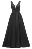 Glitter Satin Prom Dresses for Women Long V Neck A-Line Pleated Formal Evening Party Gowns with Pockets
