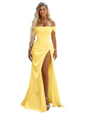 Off Shoulder Mermaid Prom Dresses with Slit 2027 Long Satin Pleated Formal Dress for Women Evening Party