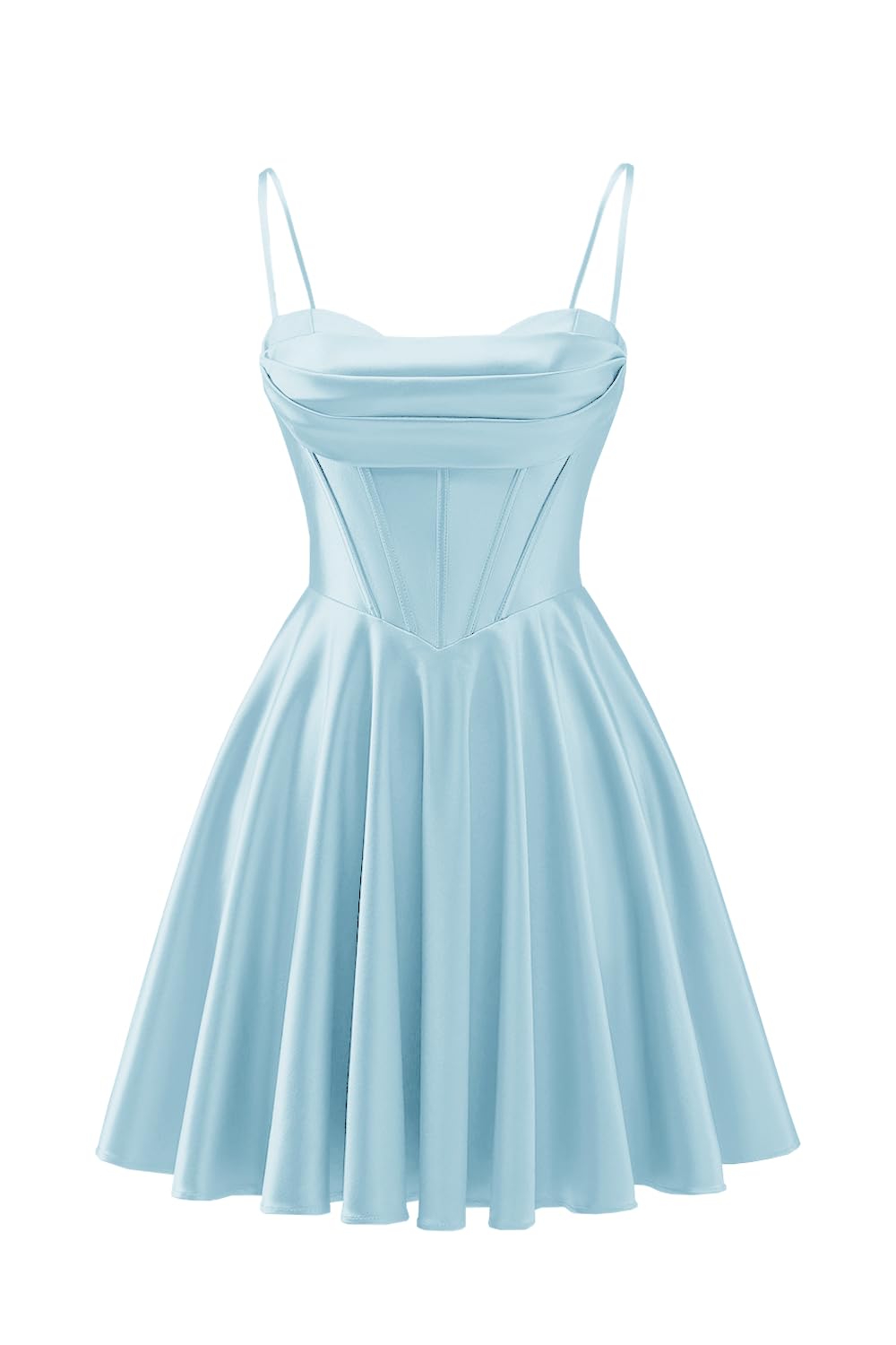 Spaghetti Straps Satin Homecoming Dresses for Teens Ruched Corset Short Prom Dresses 2026