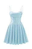 Spaghetti Straps Satin Homecoming Dresses for Teens Ruched Corset Short Prom Dresses 2026