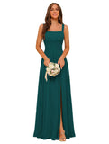 Square Neck Bridesmaid Dress Spaghetti Straps Chiffon Long Formal Dress for Women