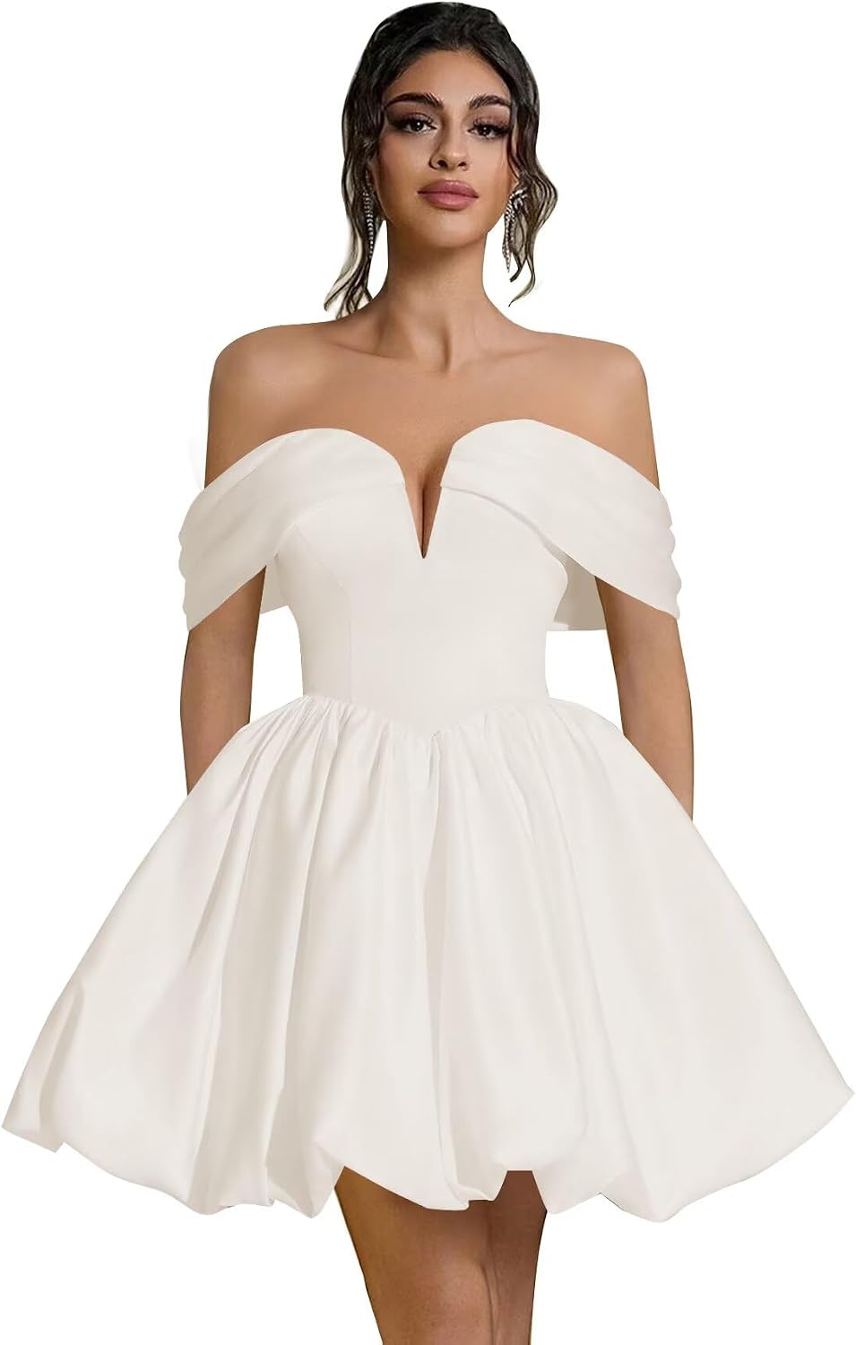 Off Shoulder Satin Homecoming Dresses Teens Short Bubble Dress A Line Mini Cocktail Party Gown
