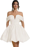 Off Shoulder Satin Homecoming Dresses Teens Short Bubble Dress A Line Mini Cocktail Party Gown