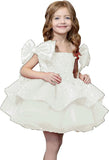Sparkly Sequin Puffy Flower Dresses Short Girls A Line Princess Bow Knot Birthday Party Dress
