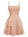 Tiered Satin Homecoming Dresses for Teens Short A Line Tight Spaghetti Strap Formal Cocktail Party Gown 2026