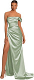 One Shoulder Mermaid Bridesmaid Dresses with Slit 2025 Pleats Satin Formal Evening Gowns for Women