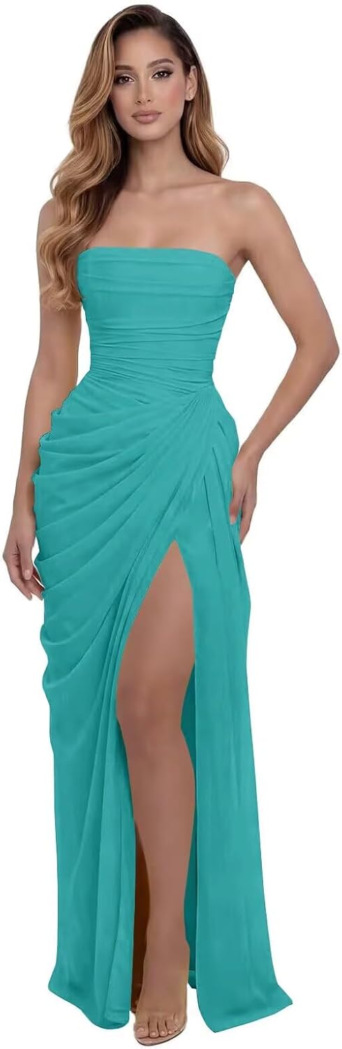 Kingbridal Strapless Chiffon Bridesmaid Dresses for Women Long Mermaid Prom Dress