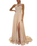 One Shoulder Chiffon Bridesmaid Dresses for Wedding 2026 Lace A-Line Slit Formal Evening Party Gown with Pockets