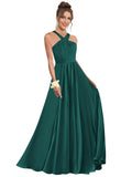 Halter Bridesmaid Dresses for Wedding Chiffon A Line Pleated Long Formal Prom Dress with Belt