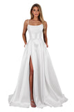 Satin Prom Dresses for Teens Long A-Line Cowl Neck Formal Evening Gown with Slit 2026 Maxi Ball Gowns