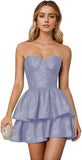 Jacquard Satin Homecoming Dresses 2027 Tiered Layed Aline Strapless Formal Cocktail Party Cute Mini Gown