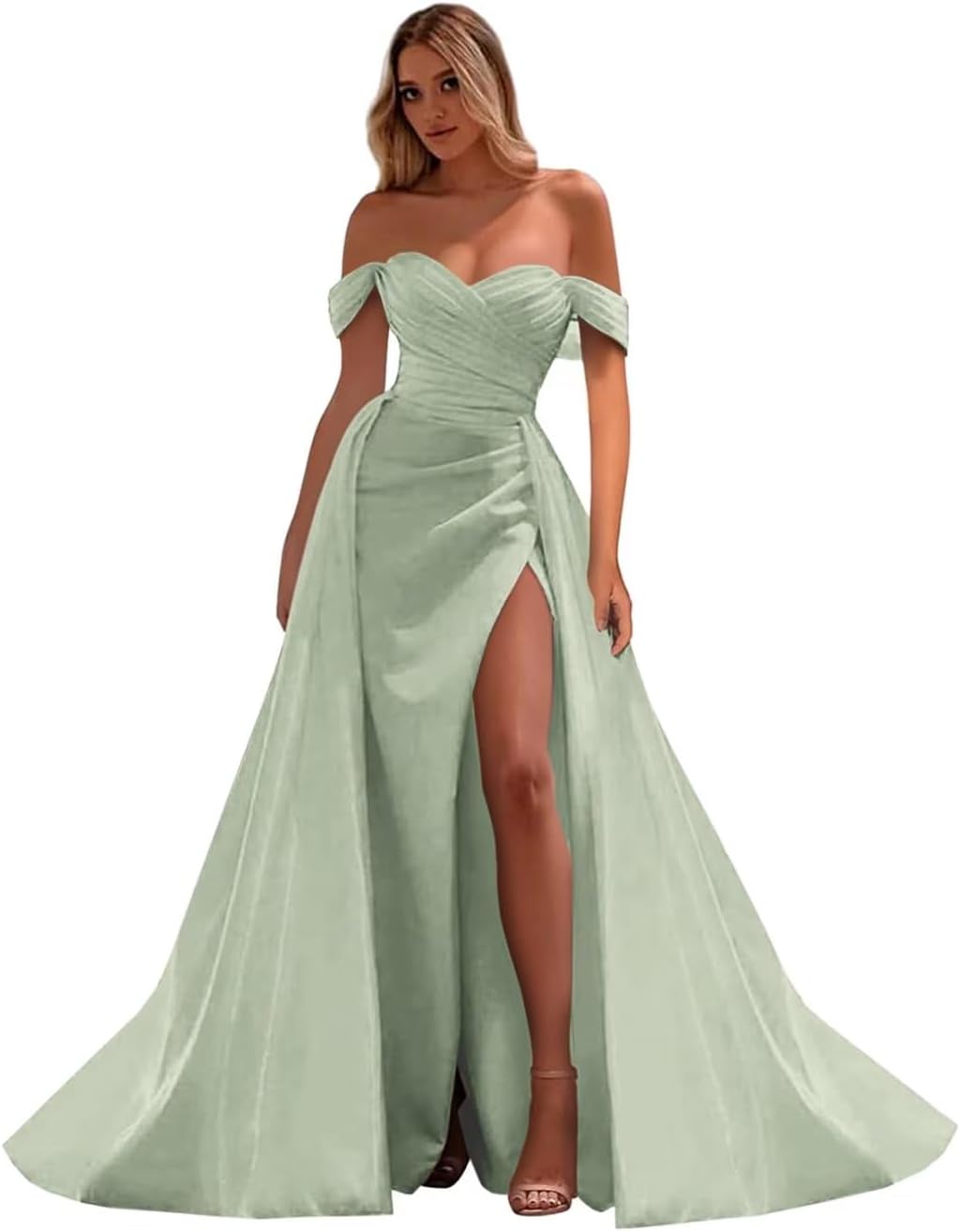 Vestidos de fiesta de satén con hombros descubiertos, corte sirena, fruncido, de noche formal, para mujer 