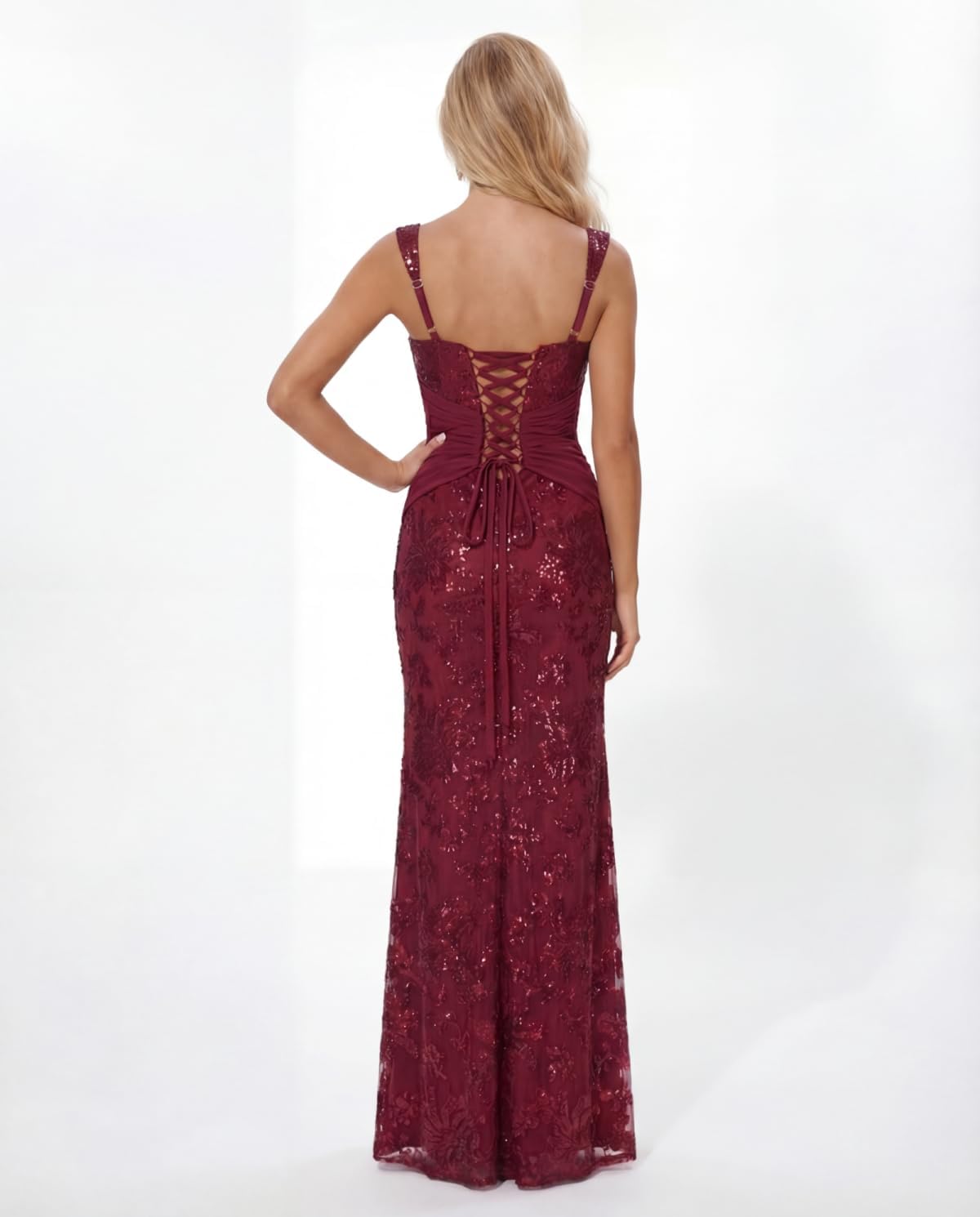 Lace Sequin Spaghetti Straps Prom Dress Long Ball Gown 2026 Mermaid Front Tie Backless Formal Evening Gowns