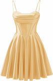 Spaghetti Straps Satin Homecoming Dresses for Teens Ruched Corset Short Prom Party Gowns Dress