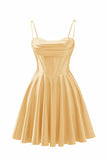 Spaghetti Straps Satin Homecoming Dresses for Teens Ruched Corset Short Prom Party Gowns Dress