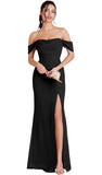 Kingbridal Gowns Off Shoulder Chiffon Bridesmaid Dresses for Women 2026 Long Ruched Cowl Neck Formal Evening Party Dress with Slit