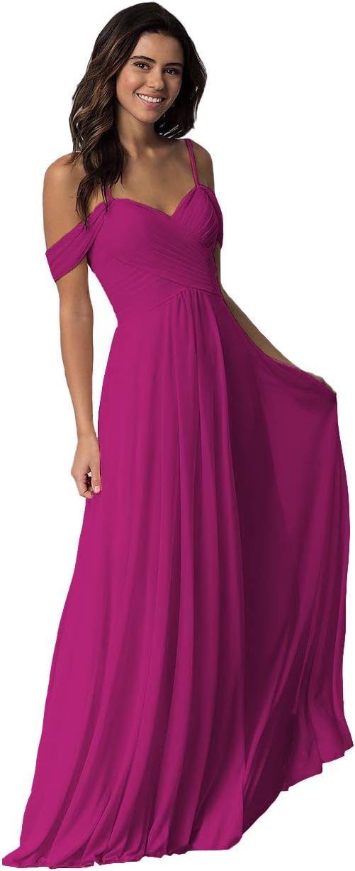 Schulterfreies Chiffon-Brautjungfernkleid mit Taschen für die Hochzeit 