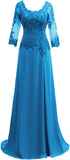 Women's Lace Appliqued Mother of The Bride Dresses 3/4 Sleeves Scoop Long Formal Evening Dress