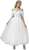 Tulle Tea Length Prom Dresses for Women Off The Shoulder Ball Gowns Teens Sweetheart Beaded Puffy Princess Dress