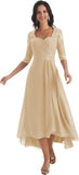 Women's Tea Length Mother of The Bride Dresses for Wedding Short Sleeves Lace Applique Formal Evening Prom Gowns