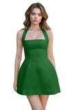 Satin Halter Homecoming Dresses for Teens Short Prom Dress 2027 Mini Formal Evening Cocktail Gowns with Pockets