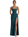 Kingbridal Mermaid Bridesmaid Dresses for Women Square Neck Formal Dress with Slit