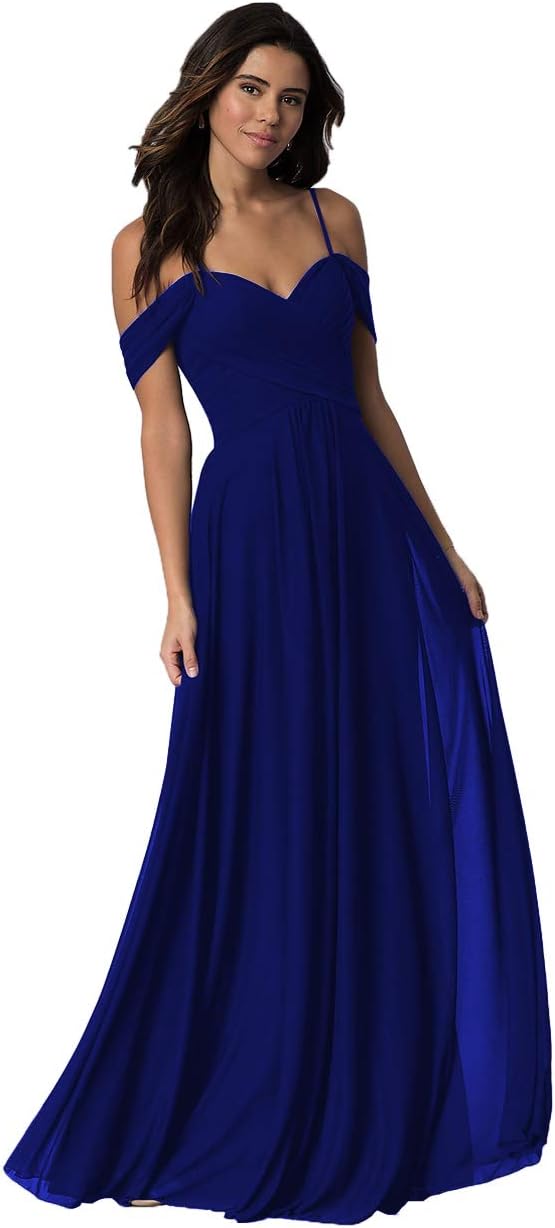 Schulterfreies Chiffon-Brautjungfernkleid mit Taschen für die Hochzeit 